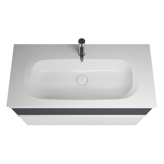 burgbad Fiumo Mineralguss-Waschtisch mit Unterschrank 102 cm, mit Griff G0223, oben mit Plissée-Struktur