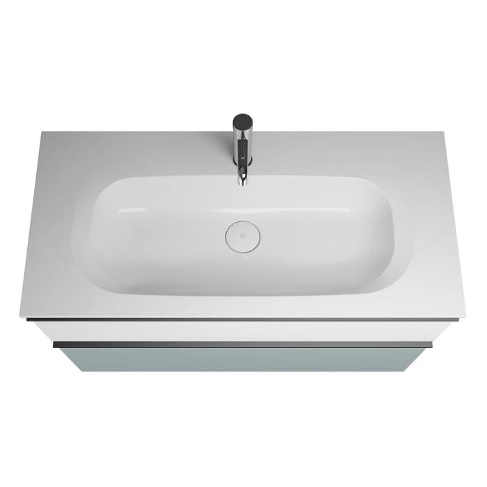 burgbad Fiumo Mineralguss-Waschtisch mit Unterschrank 102 cm, mit Griff G0200, oben mit Plissée-Struktur