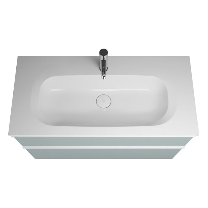 burgbad Fiumo Mineralguss-Waschtisch mit Unterschrank 102 cm, mit Griff G0223, oben mit Plissée-Struktur