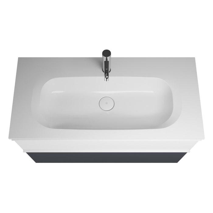 burgbad Fiumo Mineralguss-Waschtisch mit Unterschrank 102 cm, mit Griff G0223, oben mit Plissée-Struktur