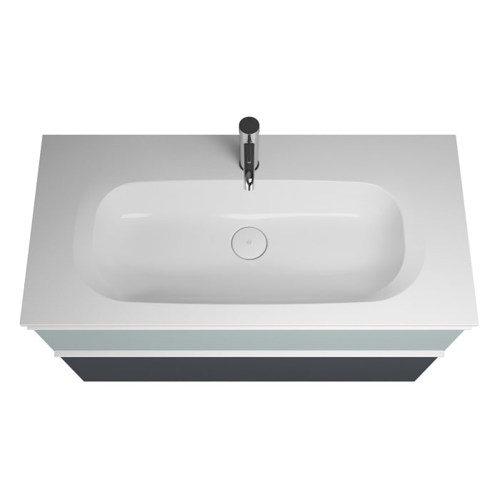 burgbad Fiumo Mineralguss-Waschtisch mit Unterschrank 102 cm, mit Griff G0223, oben mit Plissée-Struktur