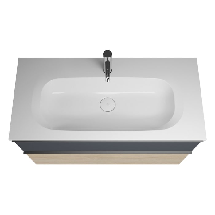 burgbad Fiumo Mineralguss-Waschtisch mit Unterschrank 102 cm, mit Griff G0200, oben mit Plissée-Struktur