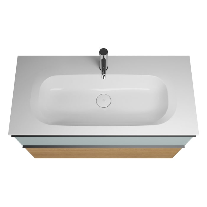 burgbad Fiumo Mineralguss-Waschtisch mit Unterschrank 102 cm, mit Griff G0200, oben mit Plissée-Struktur