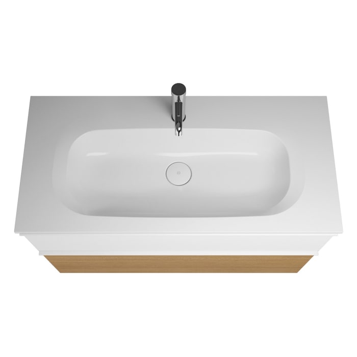 burgbad Fiumo Mineralguss-Waschtisch mit Unterschrank 102 cm, mit Griff G0223, oben mit Plissée-Struktur