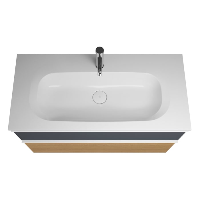 burgbad Fiumo Mineralguss-Waschtisch mit Unterschrank 102 cm, mit Griff G0223, oben mit Plissée-Struktur