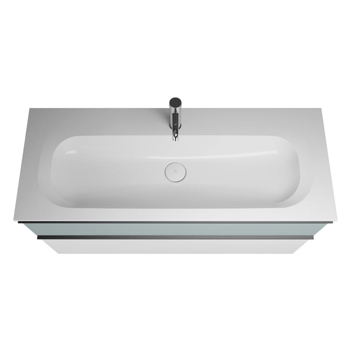 burgbad Fiumo Mineralguss-Waschtisch mit Unterschrank 122 cm, mit 1 Hahnloch, mit Griff G0200, oben mit Plissée-Struktur