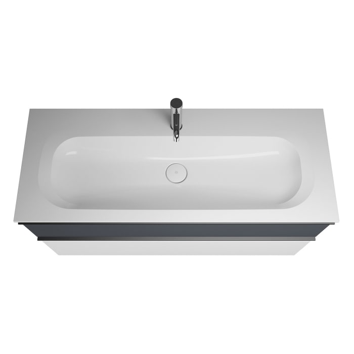 burgbad Fiumo Mineralguss-Waschtisch mit Unterschrank 122 cm, mit 1 Hahnloch, mit Griff G0200, oben mit Plissée-Struktur