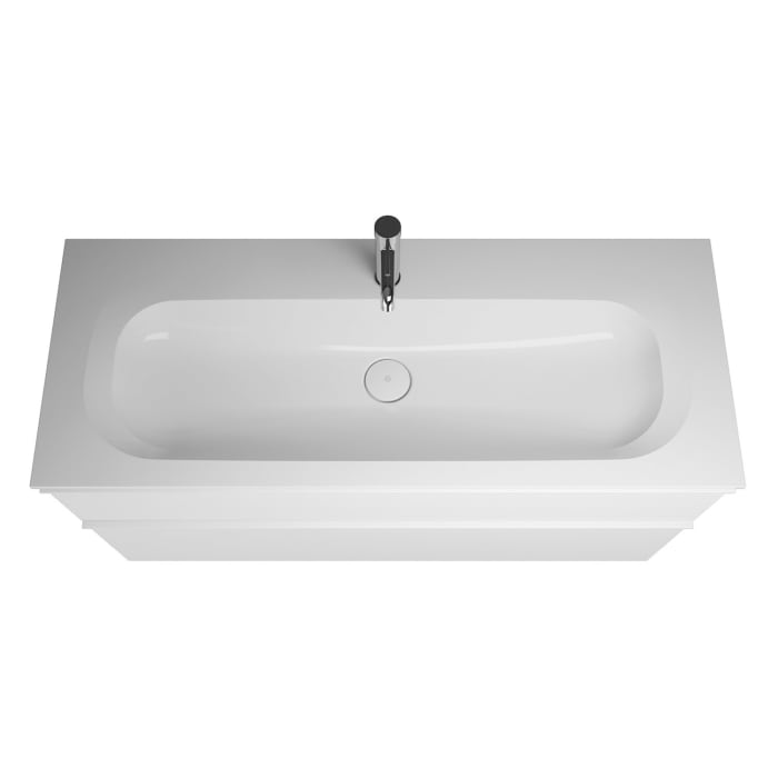 burgbad Fiumo Mineralguss-Waschtisch mit Unterschrank 122 cm, mit 1 Hahnloch, mit Griff G0223, oben mit Plissée-Struktur