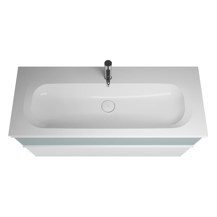 burgbad Fiumo Mineralguss-Waschtisch mit Unterschrank 122 cm, mit 1 Hahnloch, mit Griff G0223, oben mit Plissée-Struktur