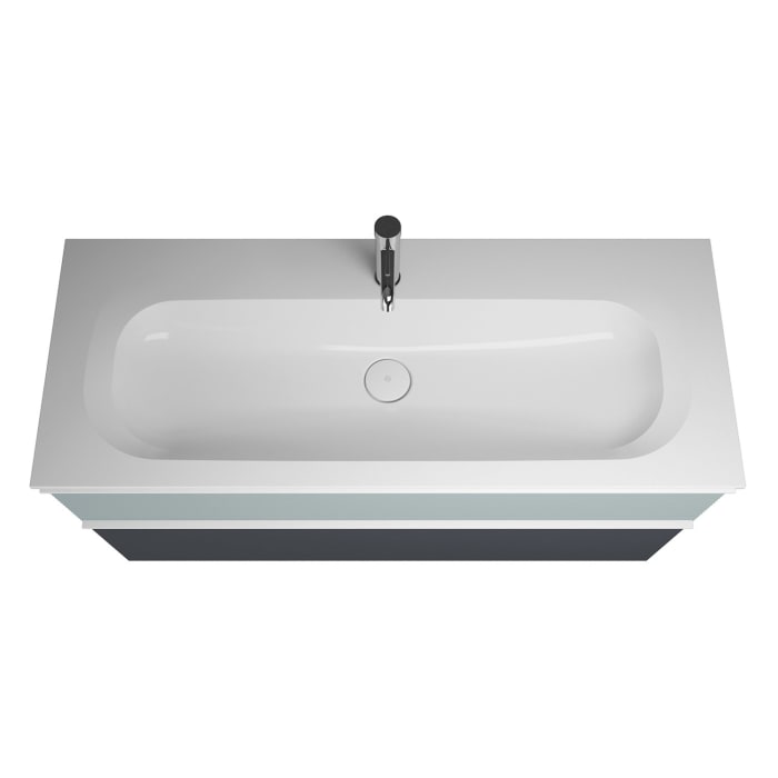 burgbad Fiumo Mineralguss-Waschtisch mit Unterschrank 122 cm, mit 1 Hahnloch, mit Griff G0223, oben mit Plissée-Struktur