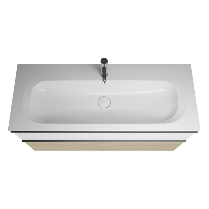 burgbad Fiumo Mineralguss-Waschtisch mit Unterschrank 122 cm, mit 1 Hahnloch, mit Griff G0200, oben mit Plissée-Struktur