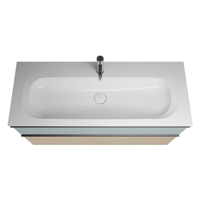 burgbad Fiumo Mineralguss-Waschtisch mit Unterschrank 122 cm, mit 1 Hahnloch, mit Griff G0200, oben mit Plissée-Struktur