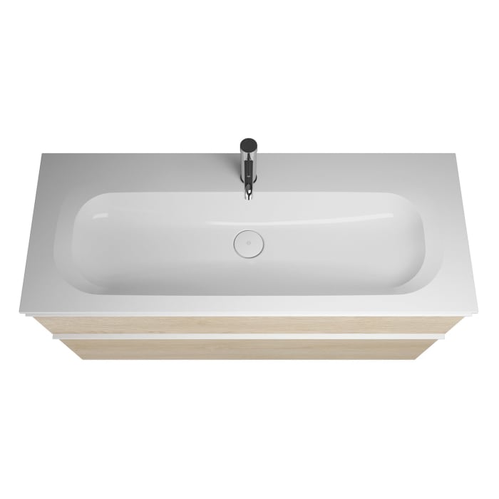 burgbad Fiumo Mineralguss-Waschtisch mit Unterschrank 122 cm, mit 1 Hahnloch, mit Griff G0223, oben mit Plissée-Struktur