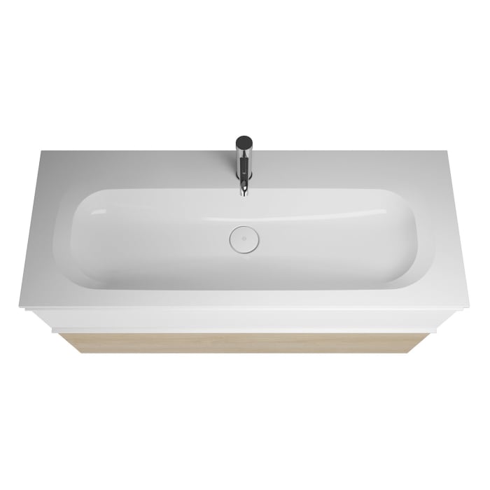 burgbad Fiumo Mineralguss-Waschtisch mit Unterschrank 122 cm, mit 1 Hahnloch, mit Griff G0223, oben mit Plissée-Struktur