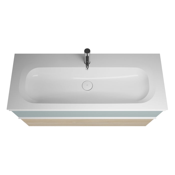 burgbad Fiumo Mineralguss-Waschtisch mit Unterschrank 122 cm, mit 1 Hahnloch, mit Griff G0223, oben mit Plissée-Struktur