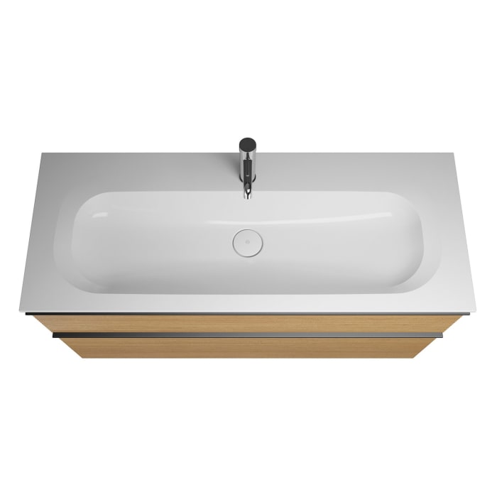 burgbad Fiumo Mineralguss-Waschtisch mit Unterschrank 122 cm, mit 1 Hahnloch, mit Griff G0200, oben mit Plissée-Struktur