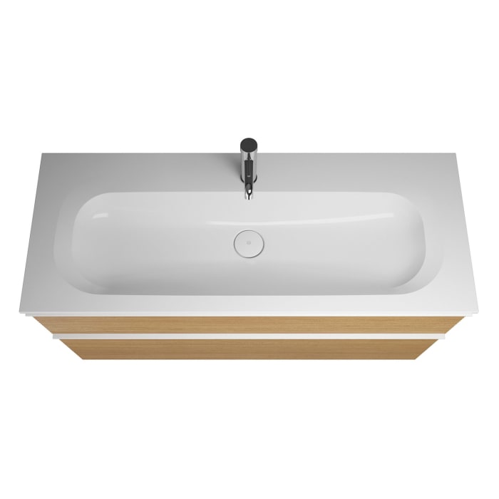 burgbad Fiumo Mineralguss-Waschtisch mit Unterschrank 122 cm, mit 1 Hahnloch, mit Griff G0223, oben mit Plissée-Struktur