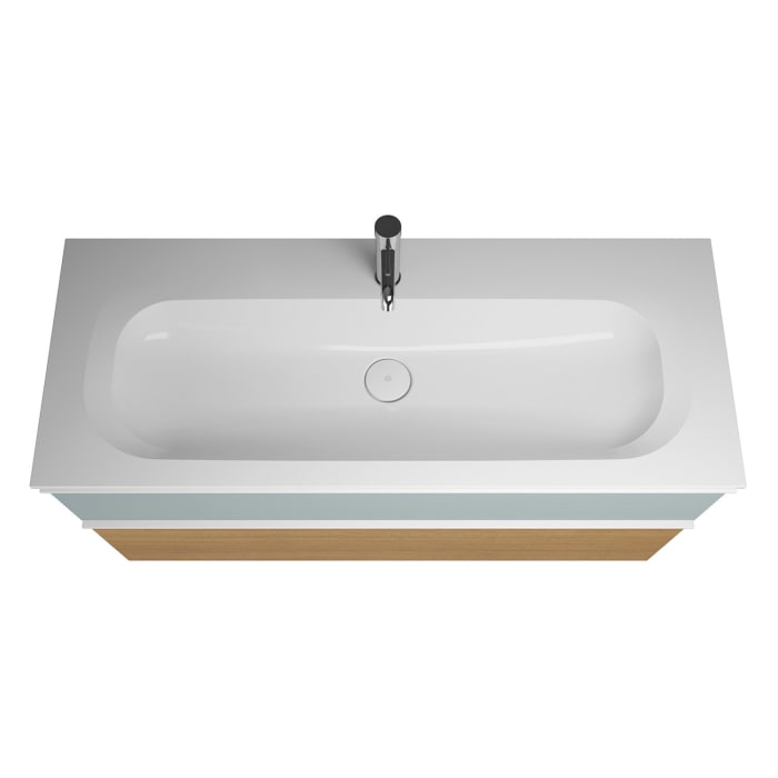 burgbad Fiumo Mineralguss-Waschtisch mit Unterschrank 122 cm, mit 1 Hahnloch, mit Griff G0223, oben mit Plissée-Struktur