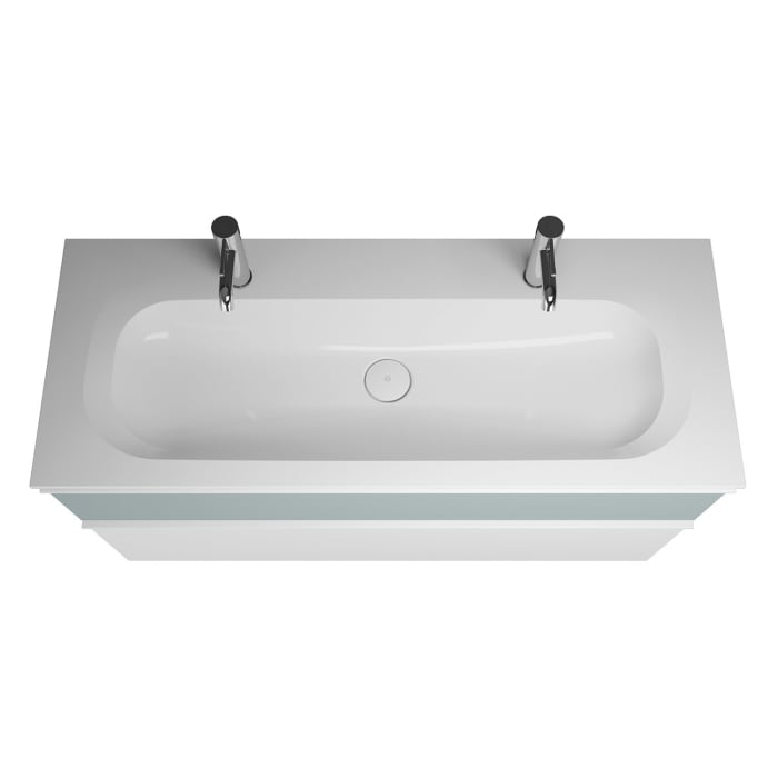 burgbad Fiumo Mineralguss-Waschtisch mit Unterschrank 122 cm, mit 2 Hahnlöcher, mit Griff G0223, oben mit Plissée-Struktur