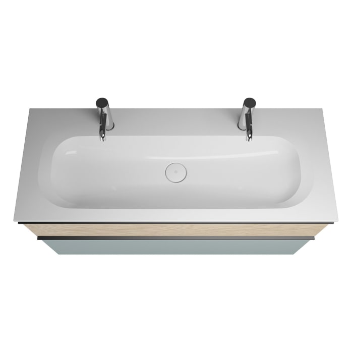 burgbad Fiumo Mineralguss-Waschtisch mit Unterschrank 122 cm, mit 2 Hahnlöcher, mit Griff G0200, oben mit Plissée-Struktur