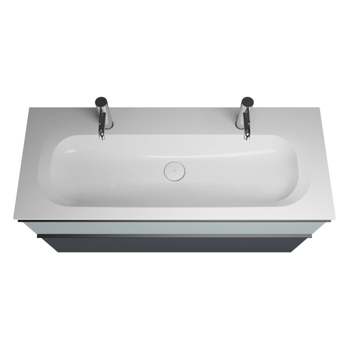 burgbad Fiumo Mineralguss-Waschtisch mit Unterschrank 122 cm, mit 2 Hahnlöcher, mit Griff G0200, oben mit Plissée-Struktur