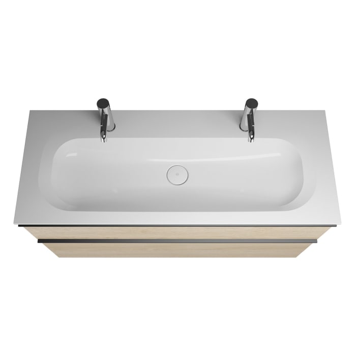 burgbad Fiumo Mineralguss-Waschtisch mit Unterschrank 122 cm, mit 2 Hahnlöcher, mit Griff G0200, oben mit Plissée-Struktur