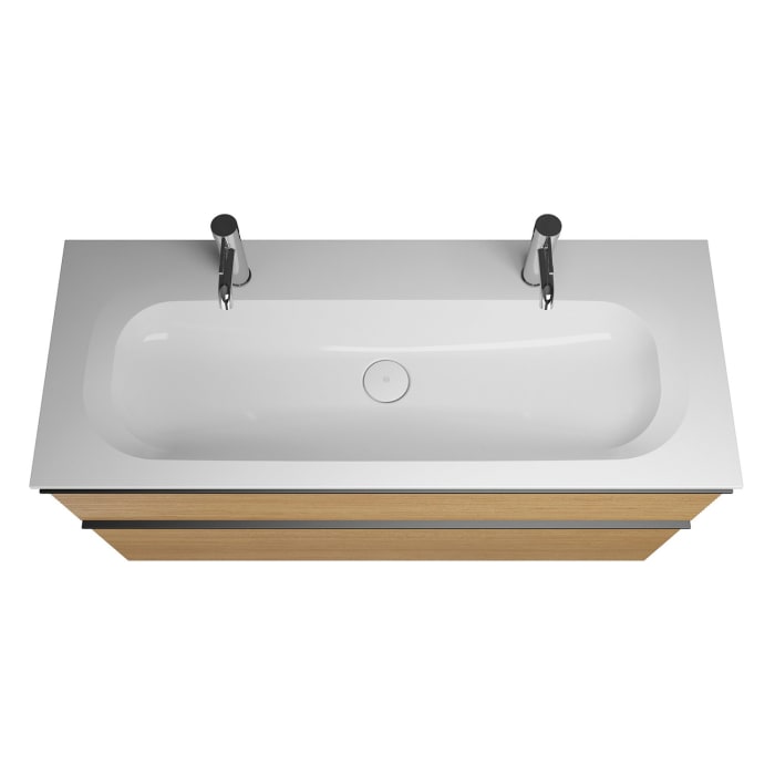 burgbad Fiumo Mineralguss-Waschtisch mit Unterschrank 122 cm, mit 2 Hahnlöcher, mit Griff G0200, oben mit Plissée-Struktur