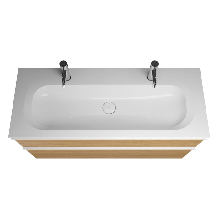 burgbad Fiumo Mineralguss-Waschtisch mit Unterschrank 122 cm, mit 2 Hahnlöcher, mit Griff G0223, oben mit Plissée-Struktur