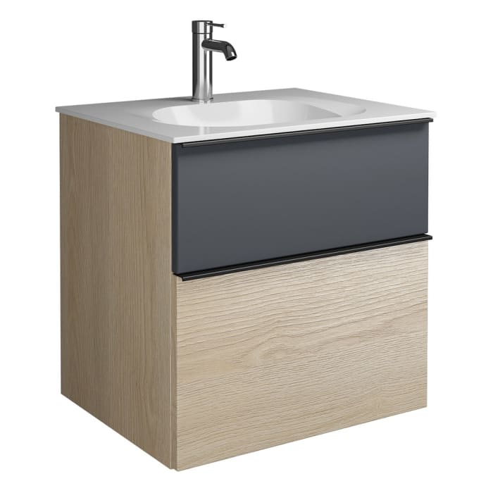 burgbad Fiumo Mineralguss-Waschtisch mit Unterschrank 62 cm, mit Griff G0200