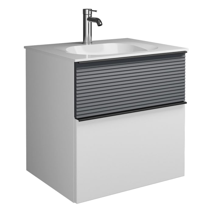 burgbad Fiumo Mineralguss-Waschtisch mit Unterschrank 62 cm, mit Griff G0200, oben mit Plissée-Struktur