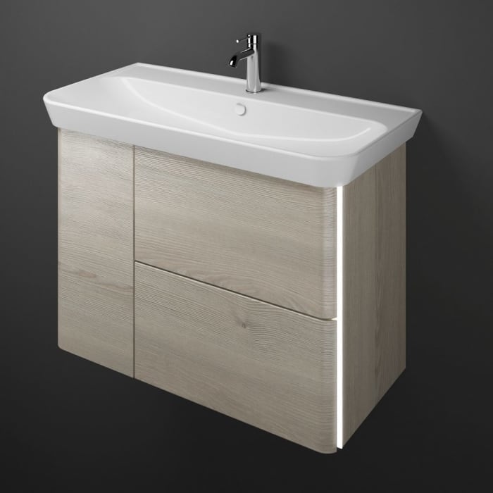 burgbad Iveo Waschtischkombination mit Keramik-Waschtisch und LED-Beleuchtung 100 cm Version Rechts