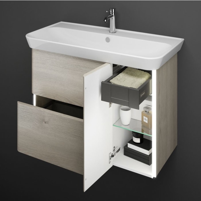 burgbad Iveo Waschtischkombination mit Keramik-Waschtisch und LED-Beleuchtung 100 cm Version Links