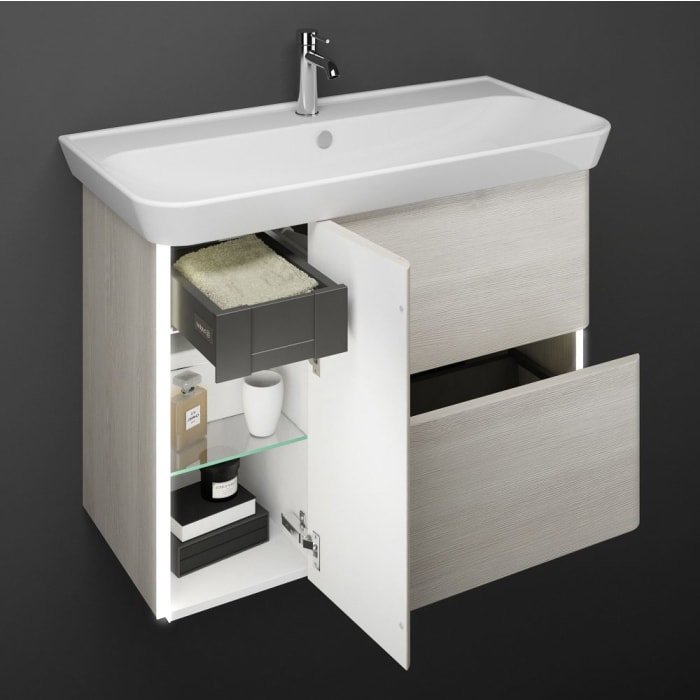 burgbad Iveo Waschtischkombination mit Keramik-Waschtisch und LED-Beleuchtung 100 cm Version Rechts