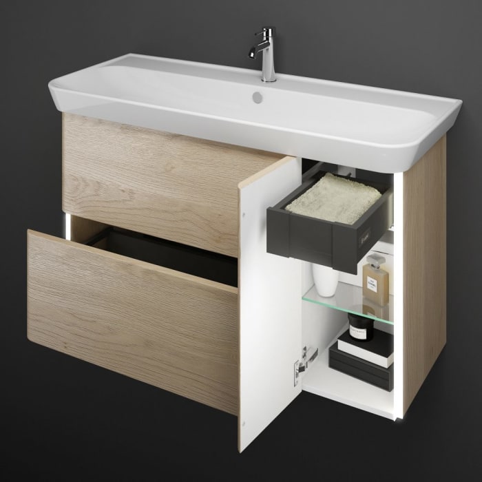 burgbad Iveo Waschtischkombination mit Keramik-Waschtisch und LED-Beleuchtung 120 cm Version Links