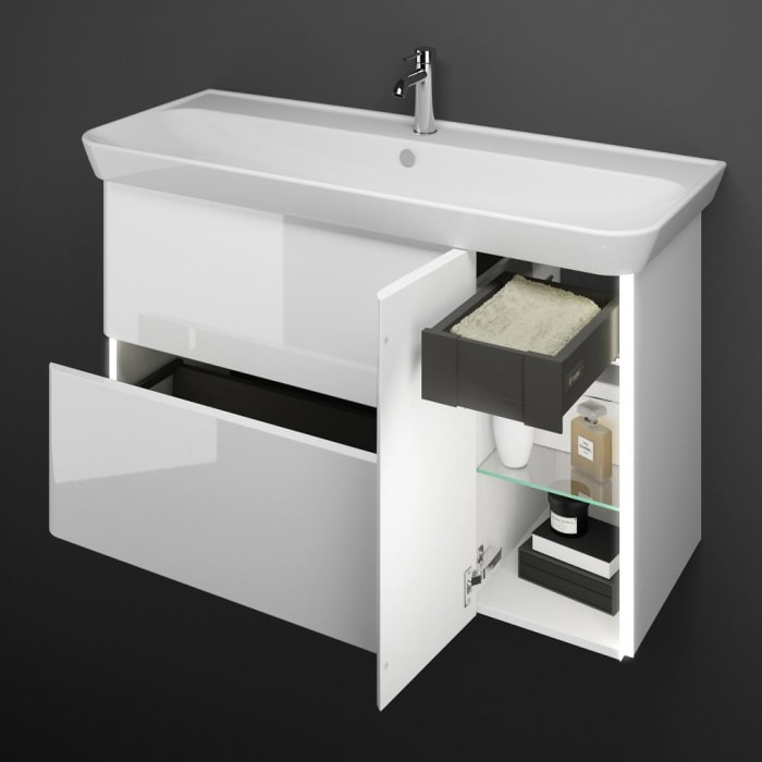 burgbad Iveo Waschtischkombination mit Keramik-Waschtisch und LED-Beleuchtung 120 cm Version Links