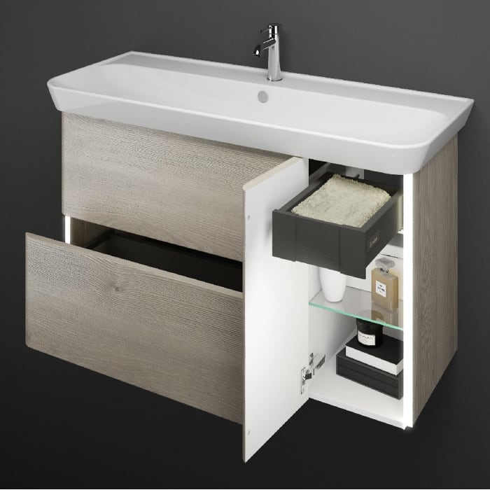 burgbad Iveo Waschtischkombination mit Keramik-Waschtisch und LED-Beleuchtung 120 cm Version Links