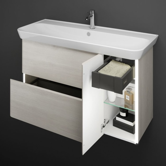 burgbad Iveo Waschtischkombination mit Keramik-Waschtisch und LED-Beleuchtung 120 cm Version Links