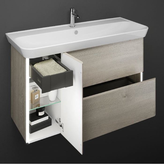 burgbad Iveo Waschtischkombination mit Keramik-Waschtisch und LED-Beleuchtung 120 cm Version Rechts