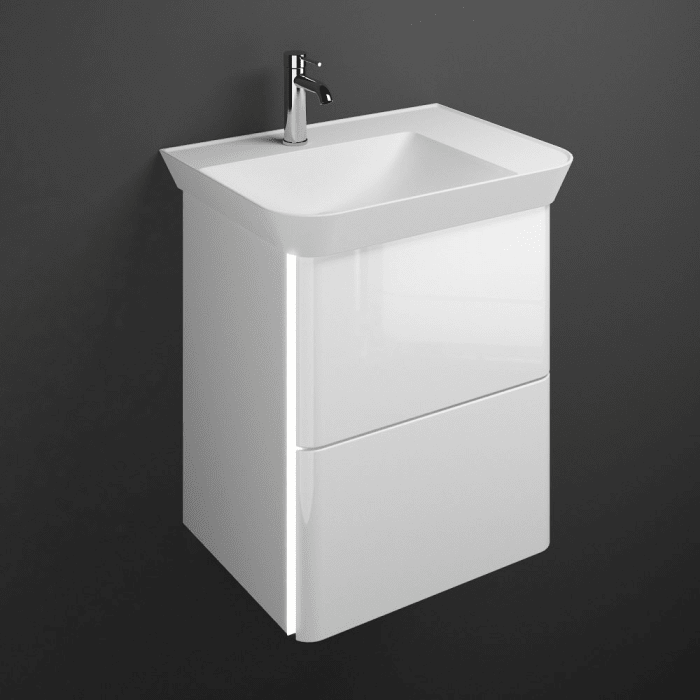 burgbad Iveo Waschtischkombination mit Mineralguss-Waschtisch und LED-Beleuchtung 65 cm Links