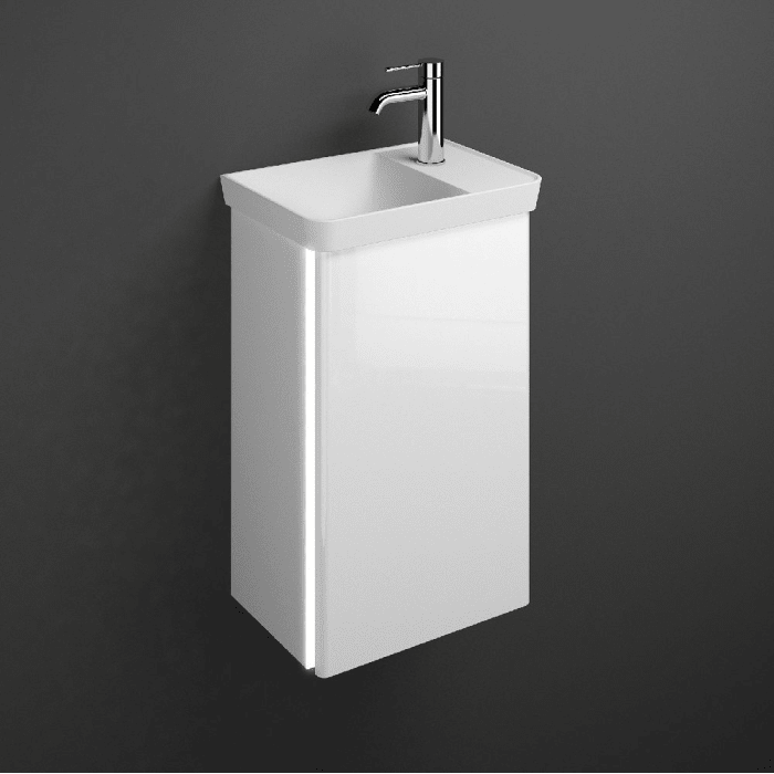 burgbad Iveo Waschtischkombination mit Mineralguss-Waschtisch und LED-Beleuchtung 44 cm Links