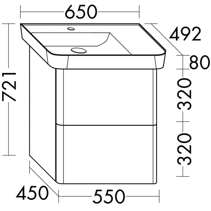burgbad Iveo Waschtischkombination mit Mineralguss-Waschtisch und LED-Beleuchtung 65 cm Links