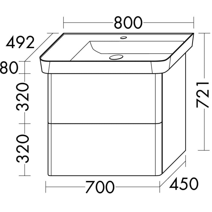 burgbad Iveo Waschtischkombination mit Mineralguss-Waschtisch und LED-Beleuchtung 80 cm Rechts