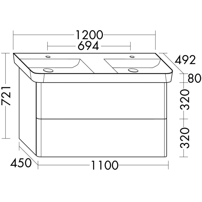 burgbad Iveo Waschtischkombination mit Mineralguss-Waschtisch und LED-Beleuchtung 120 cm