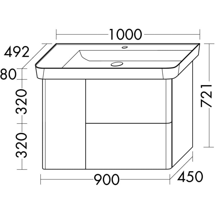 burgbad Iveo Waschtischkombination mit Mineralguss-Waschtisch und LED-Beleuchtung 100 cm Rechts