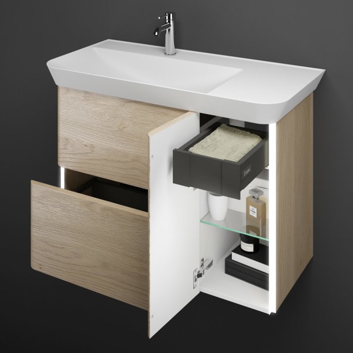 burgbad Iveo Waschtischkombination mit Mineralguss-Waschtisch und LED-Beleuchtung 100 cm Links