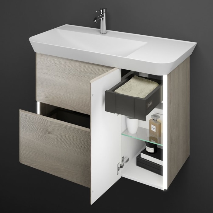 burgbad Iveo Waschtischkombination mit Mineralguss-Waschtisch und LED-Beleuchtung 100 cm Links