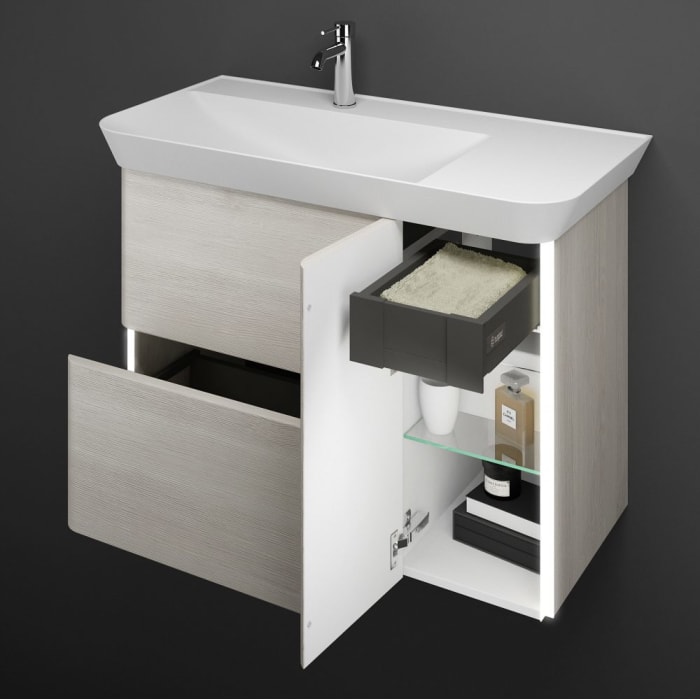 burgbad Iveo Waschtischkombination mit Mineralguss-Waschtisch und LED-Beleuchtung 100 cm Links