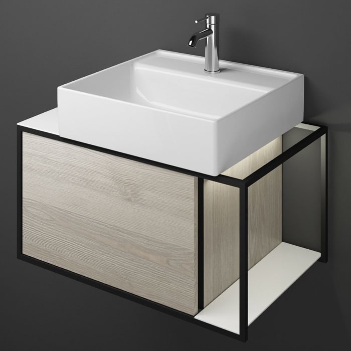 burgbad Junit Waschtischkombination mit Keramik-Waschtisch und LED-Beleuchtung Rechts 76,5 cm