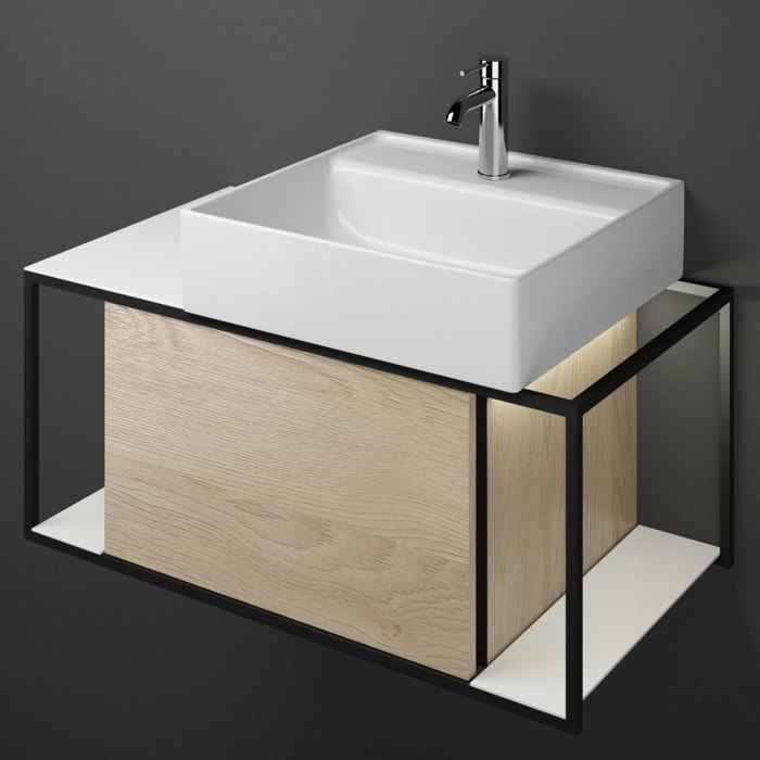 burgbad Junit Waschtischkombination mit Keramik-Waschtisch und LED-Beleuchtung Rechts 90 cm