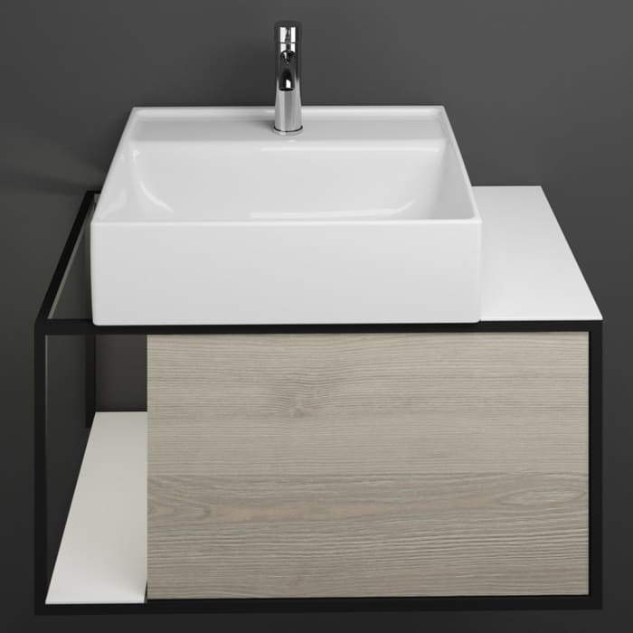 burgbad Junit Waschtischkombination mit Keramik-Waschtisch und LED-Beleuchtung Links 76,5 cm